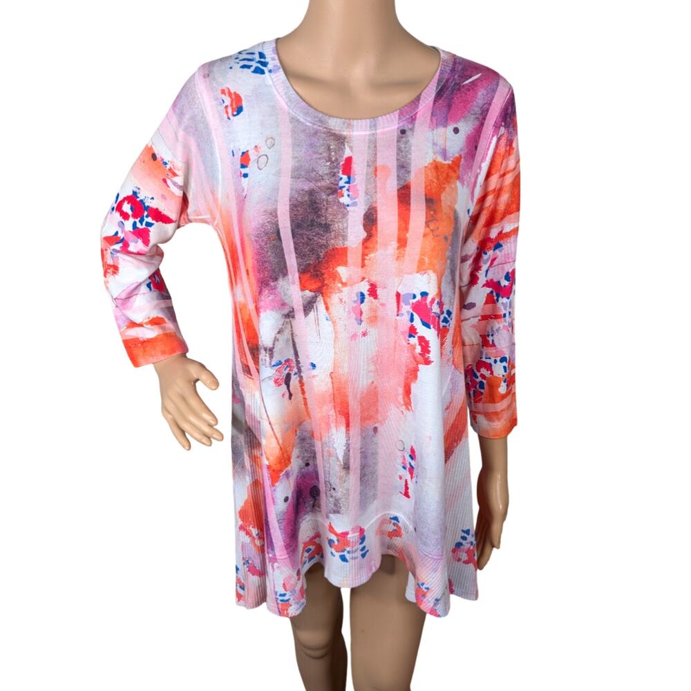 Vintage Y2K Cubism Painterly Watercolor Abstract Asymmetric Hem Tunic Top Medium